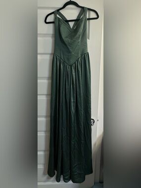Azazie Forest Green Maxi Skirt with V-Detail Waist